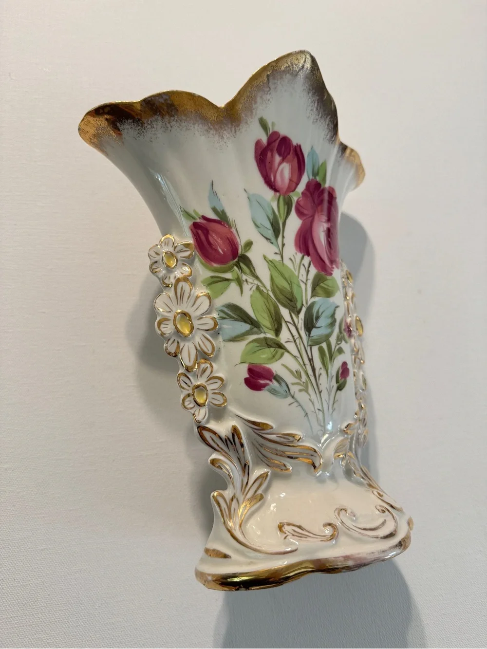 Vintage 1960s Eton Bone China Vase Hand-painted with Gold Rim